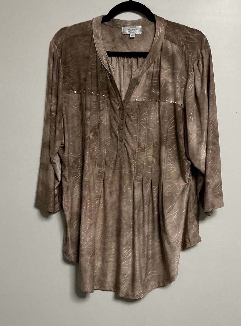Shannon Ford New York Brown Velour Embroidered 3/4 Sleeve Plus Size 2X Blouse